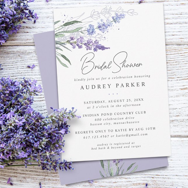 Invitation Fête des mariées d'aquarelle florale de lavande ro (Romantic Lavender Floral Watercolor Bridal Shower Invitation)