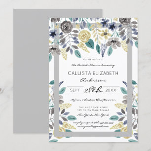 Invitation Fête des mariées d'aquarelle florale gris moderne