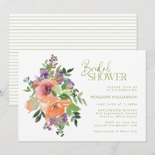 Invitation Fête des mariées d'aquarelle florale orange et vio