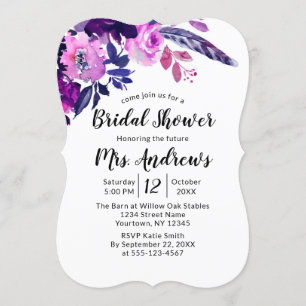 Invitation Fête des mariées d'aquarelle florale pourpre encha
