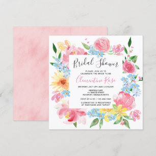 Invitation Fête des mariées d'aquarelle florale rose d'été