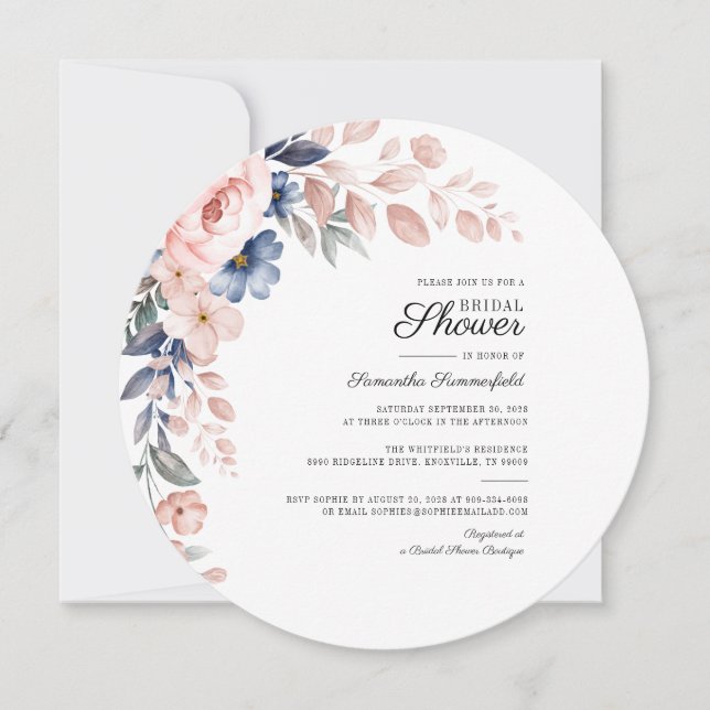 Invitation Fête des mariées d'aquarelle florale rose moderne (Devant)