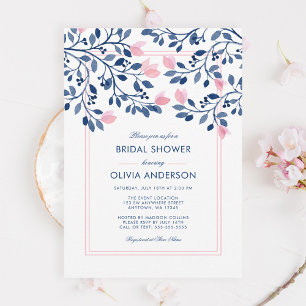 Invitation Fête des mariées d'aquarelle florale rose pâle Mar