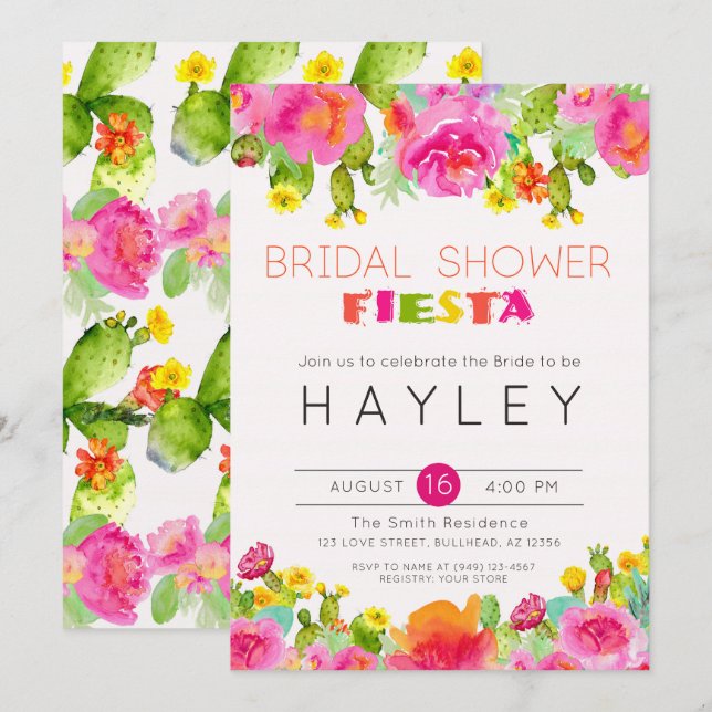Invitation Fête des mariées d'aquarelle florale Succulente Fi (Devant / Derrière)