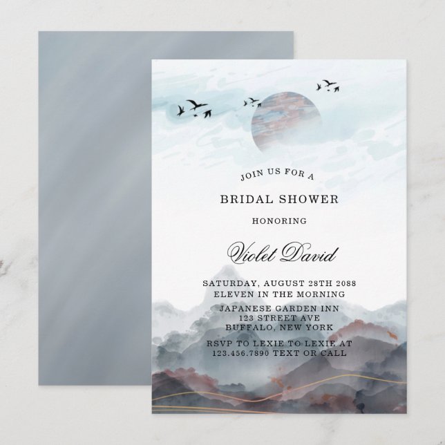 Invitation Fête des mariées d'aquarelle japonaise (Devant / Derrière)