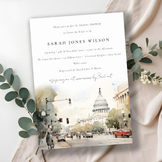 Invitation Fête des mariées d'aquarelle minimale Washington D