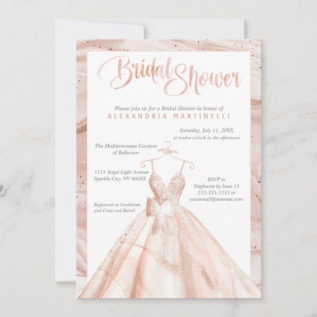 Invitation Fête des mariées d'aquarelle or Rose personnalisé (Devant)