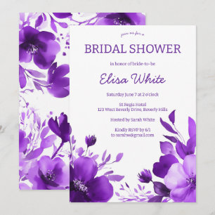 Invitation Fête des mariées d'aquarelle pourpre fleurie PERSO