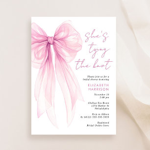 Invitation Fête des mariées d'aquarelle rose Coquette Bow