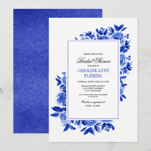 Invitation Fête des mariées d'aquarelle Royal Blue Floral