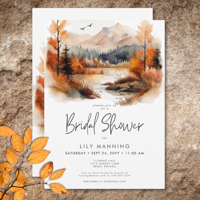 Invitation Fête des mariées d'aquarelle Rustic Fall Mountain (Rustic Fall Mountain Watercolor Bridal Shower Invitation)