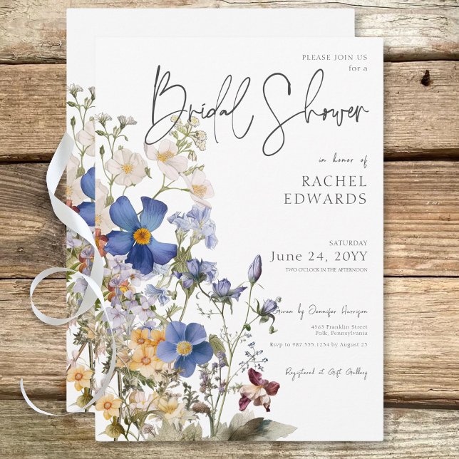 Invitation Fête des mariées d'aquarelle Rustique Meadow Fleur (Rustic Meadow Wildflowers Watercolor Bridal Shower Invitation)