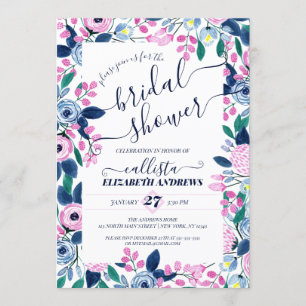 Invitation Fête des mariées d'aquarelle Sweet Rose Navy Fleur