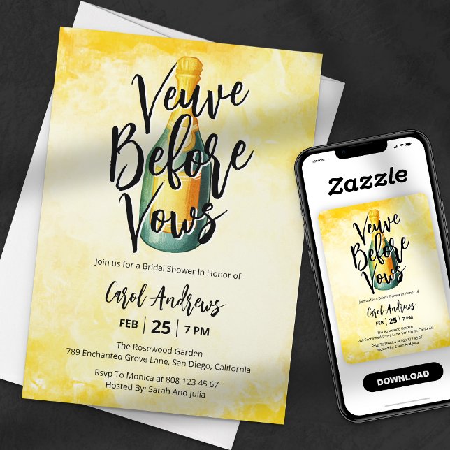 Invitation Fête des mariées d'aquarelle Veuve Before Vows (Créateur téléchargé)