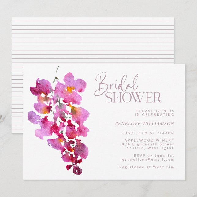 Invitation Fête des mariées d'aquarelle violet Wisteria (Devant / Derrière)