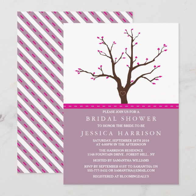 Invitation Fête des mariées d'arbre de fleurs de cerisier ros (Devant / Derrière)