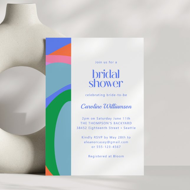 Invitation Fête des mariées d'art Abstrait couleur bleu blanc (Créateur téléchargé)