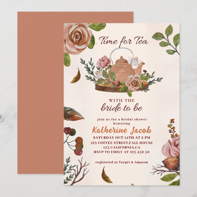 Invitation Fête des mariées d'automne à la fête du thé nuptia (Devant / Derrière)