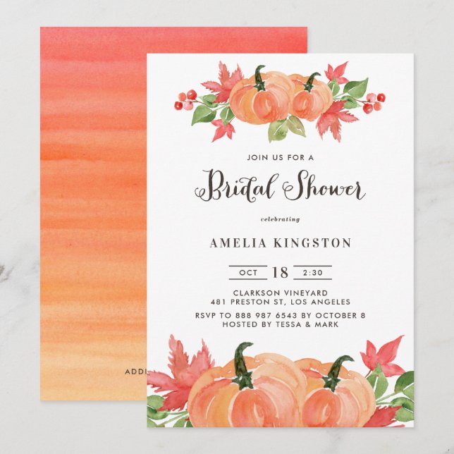 Invitation Fête des mariées d'automne des Citrouilles d'aquar (Devant / Derrière)
