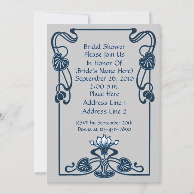 Invitation Fête des mariées de  Blue Silver Floral (Devant)