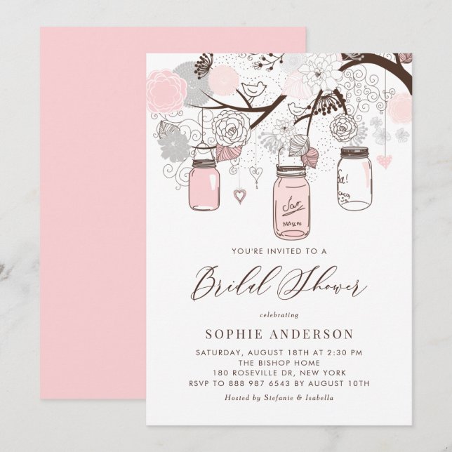 Invitation Fête des mariées de bocaux de mason rose clair et  (Devant / Derrière)