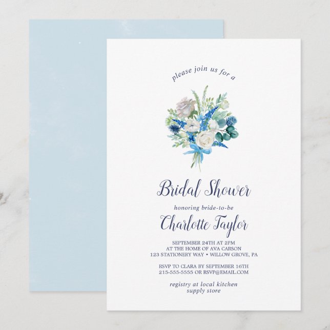 Invitation Fête des mariées de bouquet classique aux fleurs b (Devant / Derrière)