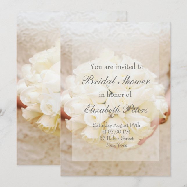 Invitation Fête des mariées de bouquet de Mariage blanc (Devant / Derrière)