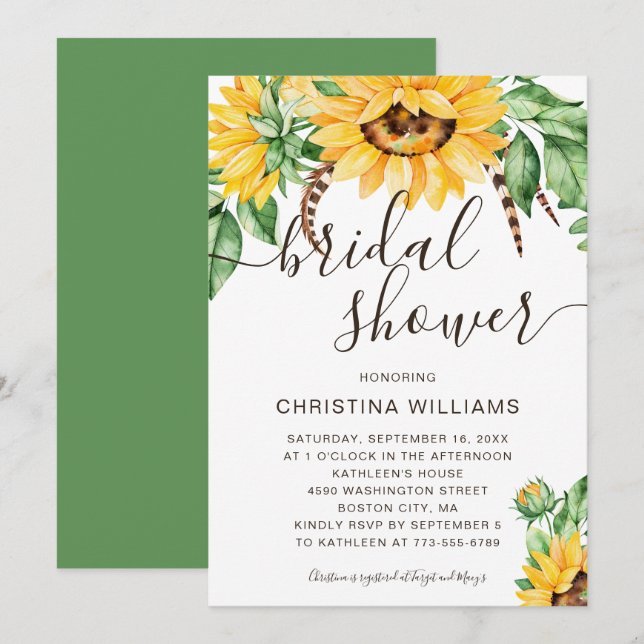 Invitation Fête des mariées de bouquet de tournesol rustique (Devant / Derrière)