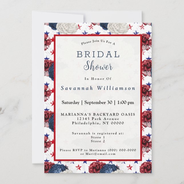 Invitation Fête des mariées de bouquet Patriotique Blue Red S (Devant)
