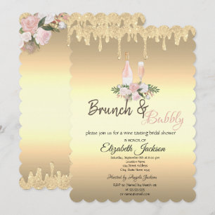 Invitation Fête des mariées de Brunch & Bubbly Flowers Gold D