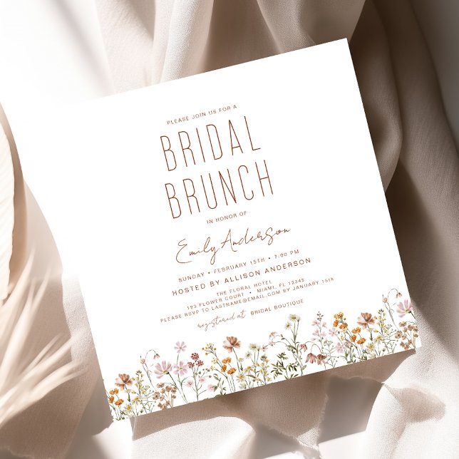 Invitation Fête des mariées de Brunch Fleur sauvage Boho (Créateur téléchargé)