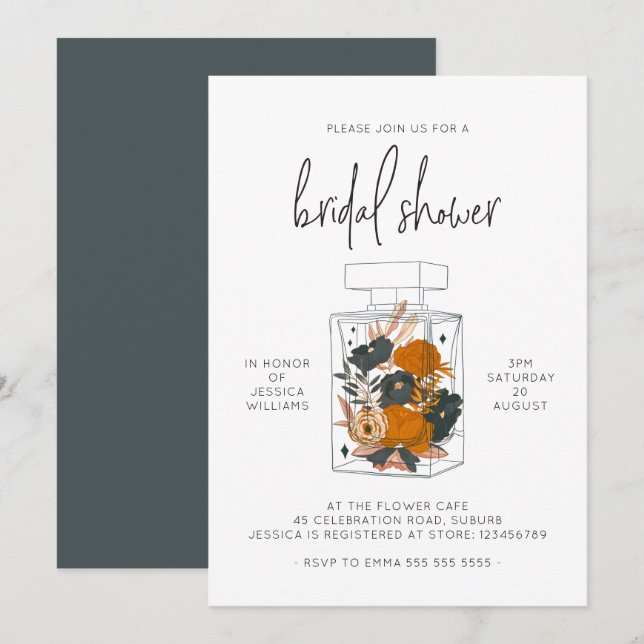 Invitation Fête des mariées de Brunch Floral bleu moderne  (Devant / Derrière)