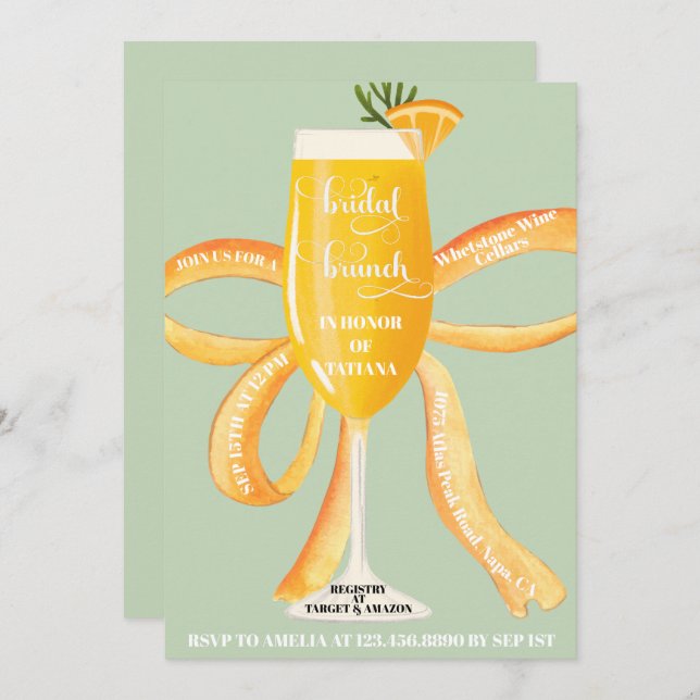 Invitation Fête des mariées de brunch nuptiale (Devant / Derrière)