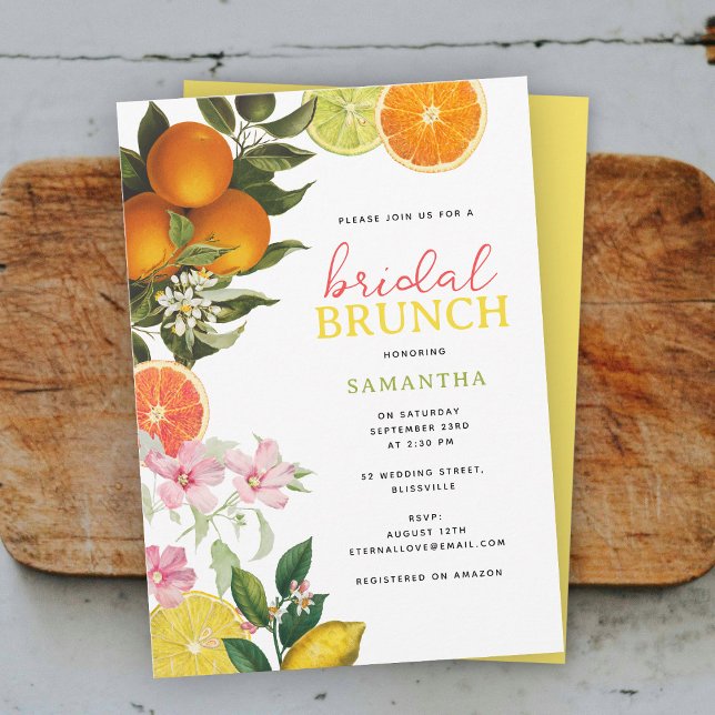 Invitation Fête des mariées de brunch nuptiale d'agrumes aqua (Watercolor Citrus Bridal Brunch Bridal Shower Invitation)