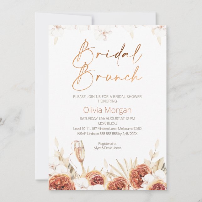 Invitation Fête des mariées de brunch pour mariée de Boho ora (Devant)