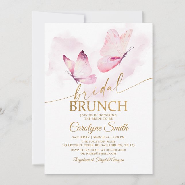 Invitation Fête des mariées de brunch pour mariée papillon (Devant)