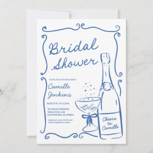Invitation Fête des mariées de bulle bleue Champagne Brunch I