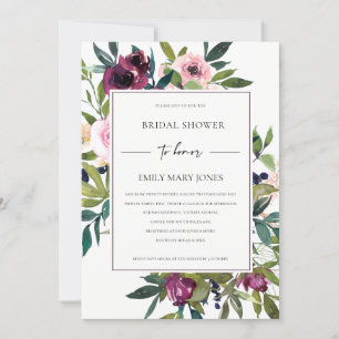 INVITATION FÊTE DES MARIÉES DE BUNCH FLORAL BURGUNDY BRILLANT