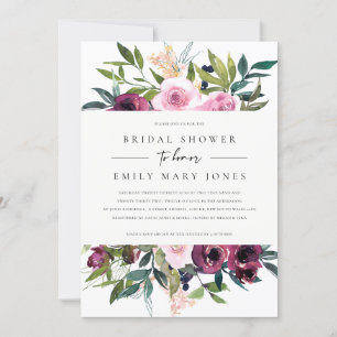 INVITATION FÊTE DES MARIÉES DE BUNCH FLORAL BURGUNDY BRILLANT