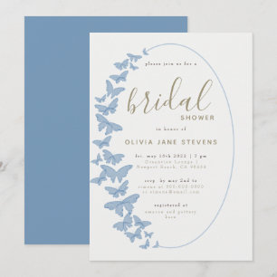 Invitation Fête des mariées de cadre Boho Papillon bleu Dusty