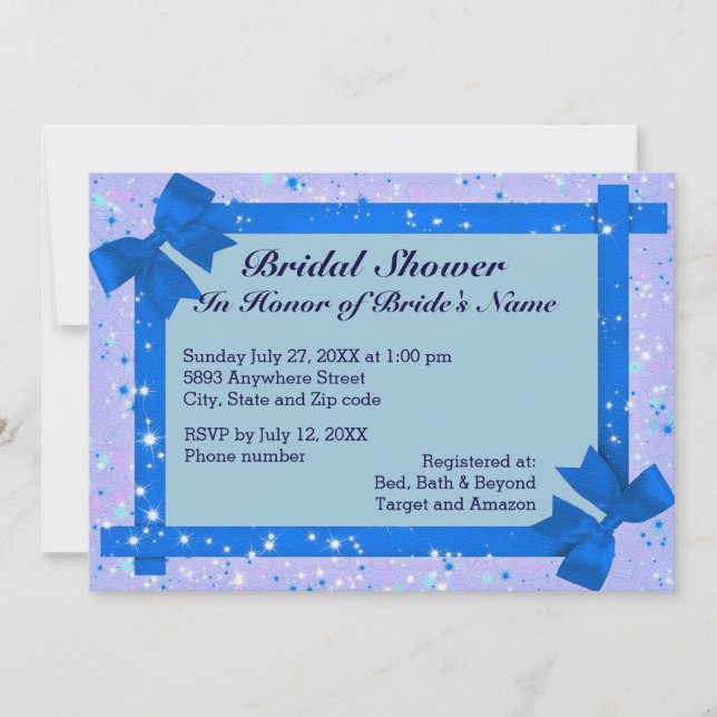 Invitation Fête des mariées de cadre de ruban bleu (Devant)