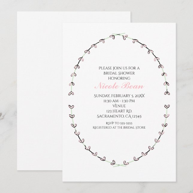 Invitation Fête des mariées de cadre de vigne rose rustique (Devant / Derrière)