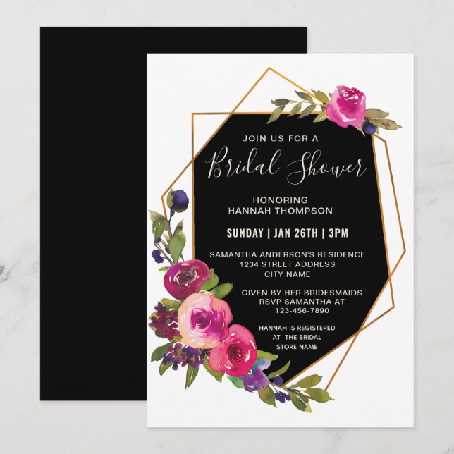 Invitation Fête des mariées de cadre géométrique rose (Devant / Derrière)