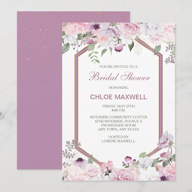 Invitation Fête des mariées de cadre Hexagon aux fleurs de pr (Devant / Derrière)