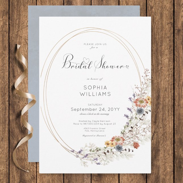 Invitation Fête des mariées de cadre ovale Fleur sauvage rust (Rustic Wildflower Oval Frame Bridal Shower Invitation)