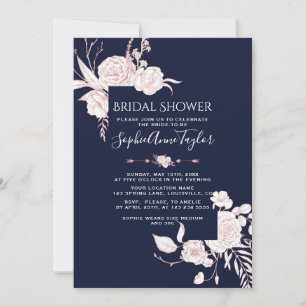 Invitation Fête des mariées de cadre rose Gold White Flowers