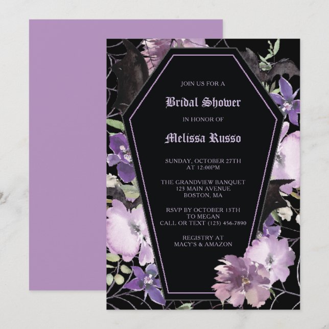Invitation Fête des mariées de café floral gothique noir (Devant / Derrière)