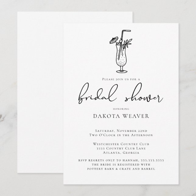 Invitation Fête des mariées de calligraphie noir blanc (Devant / Derrière)