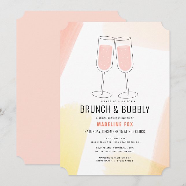 Invitation Fête des mariées de champagne Brunch & Bubbly Peac (Devant / Derrière)
