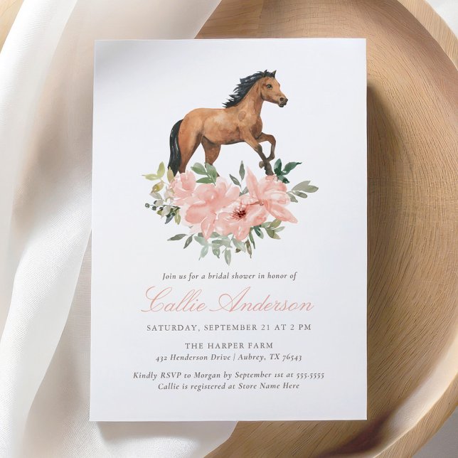 Invitation Fête des mariées de Cheval Floral Rose (Créateur téléchargé)